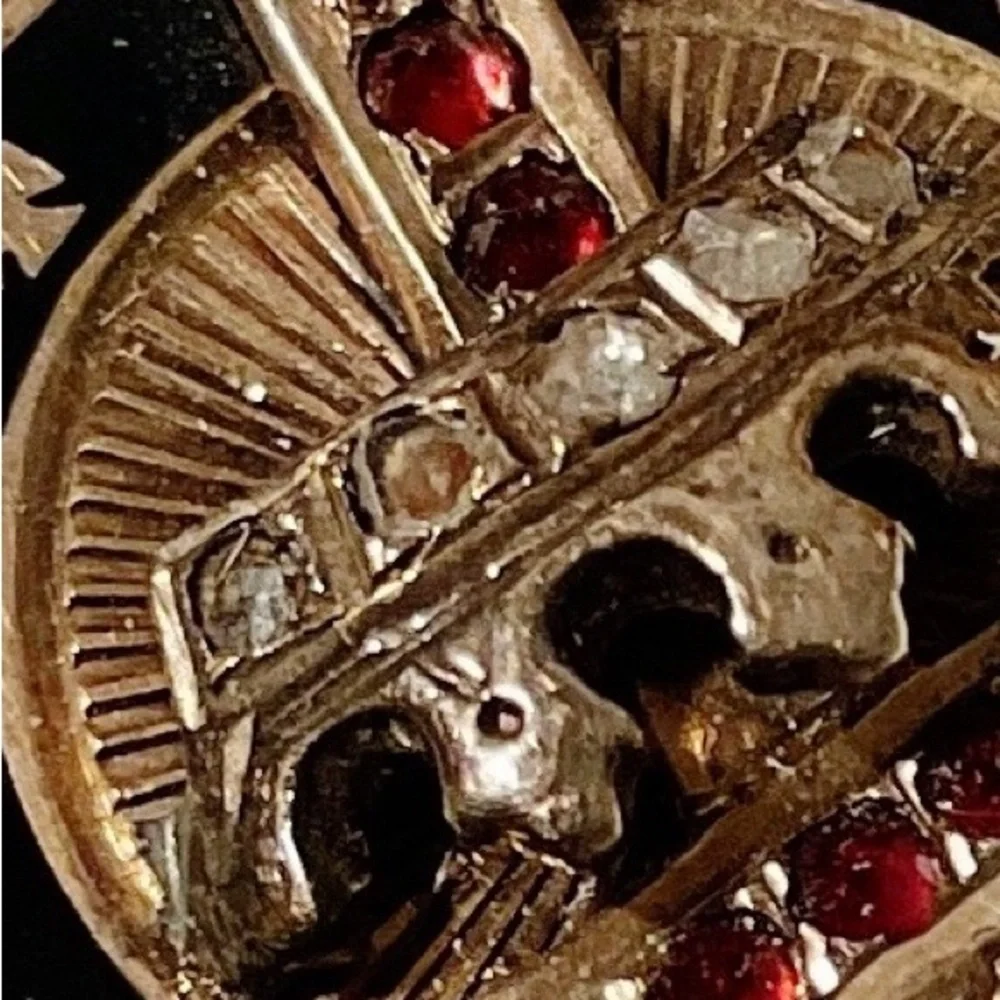 Antique 10K Gold Knights Templar Jeweled Pendant – Garnet Diamond Cross Masonic